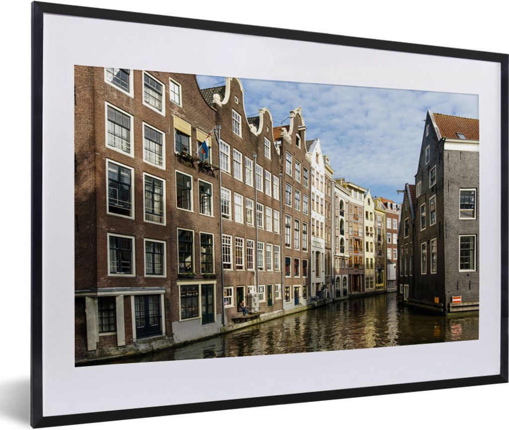 MuchoWow Gerahmtes Poster Grachtenhäuser entlang der Gracht in Amsterdam 60x40 cm - Poster mit Schwarzem Bilderrahmen Wandposter Rahmen Foto Bil...
