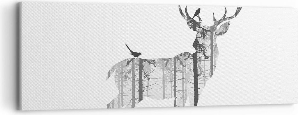 Bild auf Leinwand - Leinwandbild - Hirsch Herbst Wald Illustration - 90x30cm - Wand Bild - Wanddeko - Leinwanddruck - Bilder - Kunstdruck - Wanddek...
