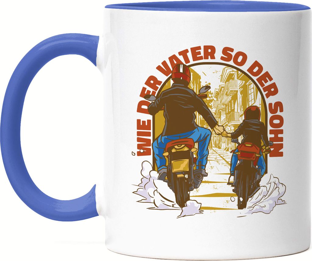Wie der Vater so der Sohn Tasse Blau Papa Motocross Crossbike Geschenk Motorrad Vatertag