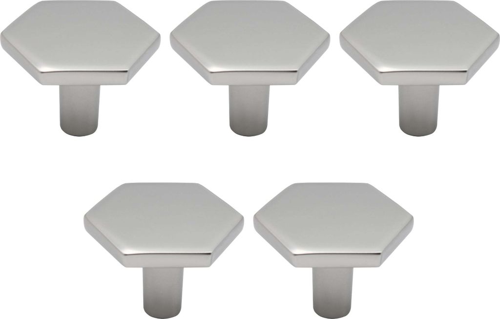 Natural Goods Berlin Möbelgriff HEXAGON, Möbelknopf, Schrankgriff, Knauf für Schublade und Tür, Silber, 5 Stück