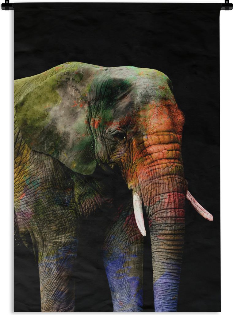 MuchoWow Wandteppich Wandbehang Elefant - Farbe - Schwarz 60x90 cm Tapisserie Dekoration Wandtuch - Foto-Teppich - Abwaschbar