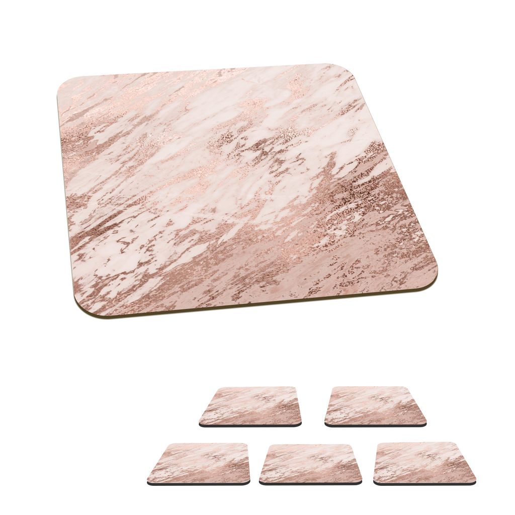 KitchenYeah Glasuntersetzer Quadratisch 6er Set Marmor - Rosa - Roségold 10x10 cm Untersetzer für Gläser - Getränkeuntersetzer - Tischplatten...