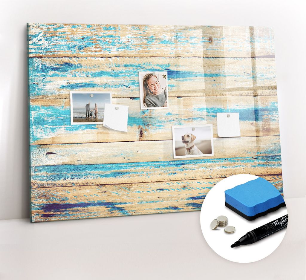 Magnetpinnwand Memoboard - Zubehörsatz - Schwarzer Marker + Schwamm + Magnete - 100 x 70 cm - Zerkratztes Holz