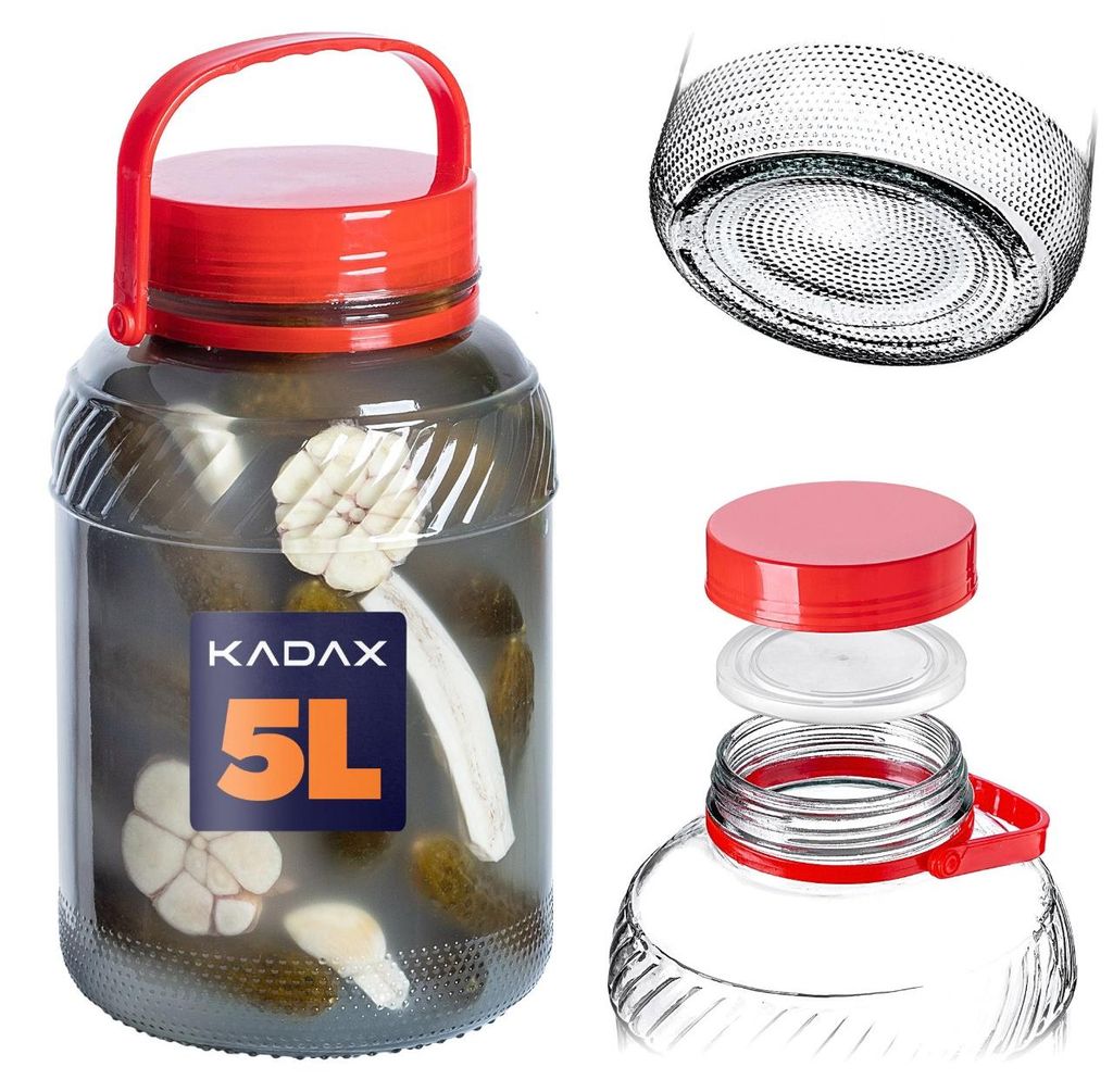KADAX Glazen pot van 5 liter met deksel en handvat, Productafbeelding 
