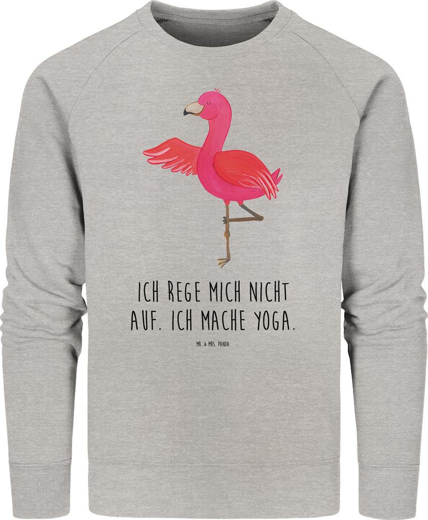 Mr. & Mrs. Panda Baumwoll Sweatshirt Flamingo Yoga Größe S - Heather Grey - Geschenk, Rosa, Pulli, Meditieren, Pullover, Sweater, Baum, Yogi