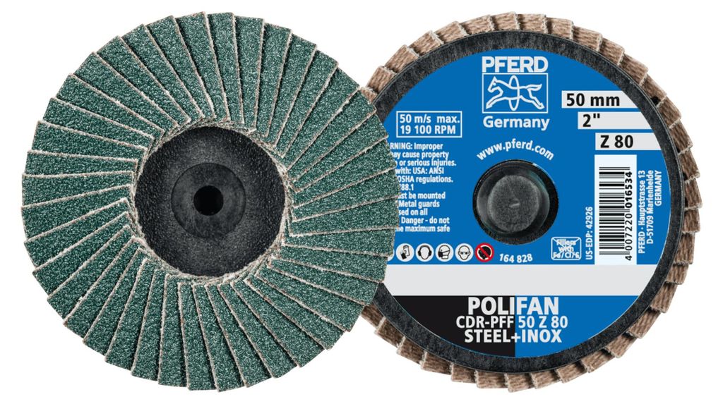 PFERD TOOLS COMBIDISC Zirkon Mini-POLIFAN CDR Ø 50mm Z80 für gehärteten Stahl 10 Stk
