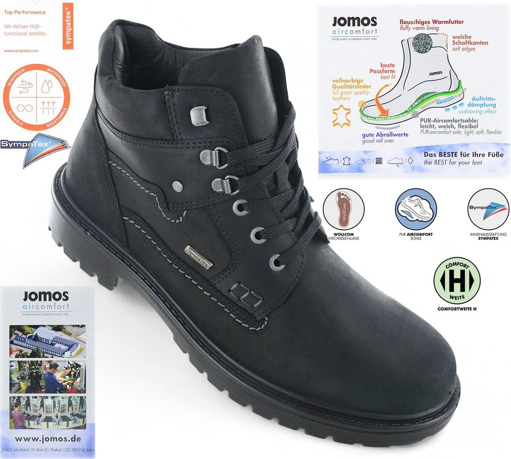 JOMOS Alpina Boots - Herren Stiefel Schuhe - Leder Schwarz 456801-43-000 , EU 49 UK 13.5