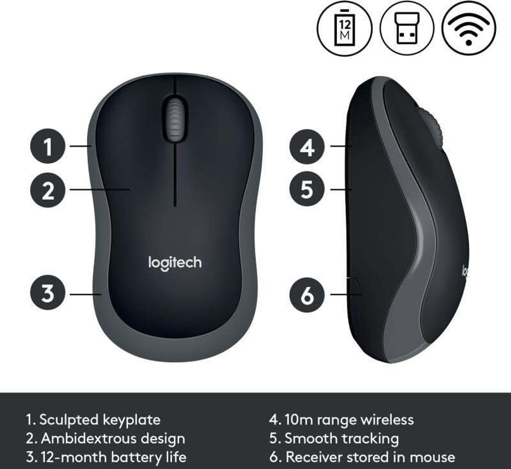 Mysz optyczna Logitech M185 bezprzewodowa ciemnoszara Zdjęcie produktu 15
