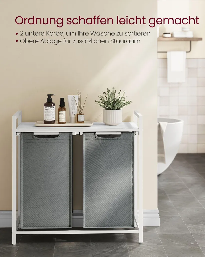 Panier à linge tri sélectif 2 bacs avec tablette pour optimiser l'espace - 3