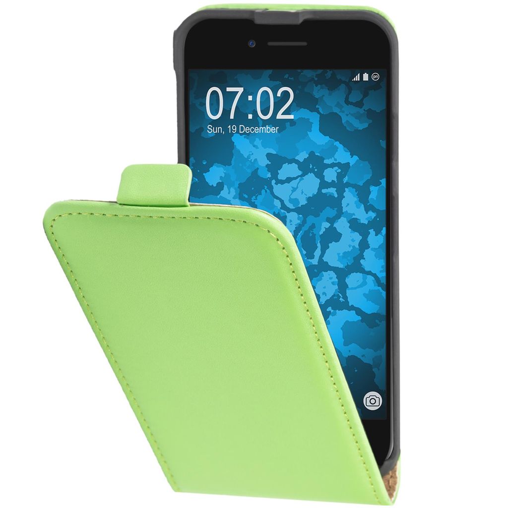 PhoneNatic Kunst-Lederhülle kompatibel mit Apple iPhone 7 / 8 / SE 2020 - Flip-Case grün + 2 Schutzfolien