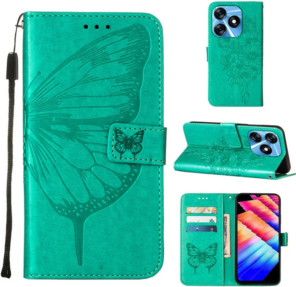 Custodia Tecno Spark 10 4G Verde Farfalla: Pelle Premium e Portafoglio