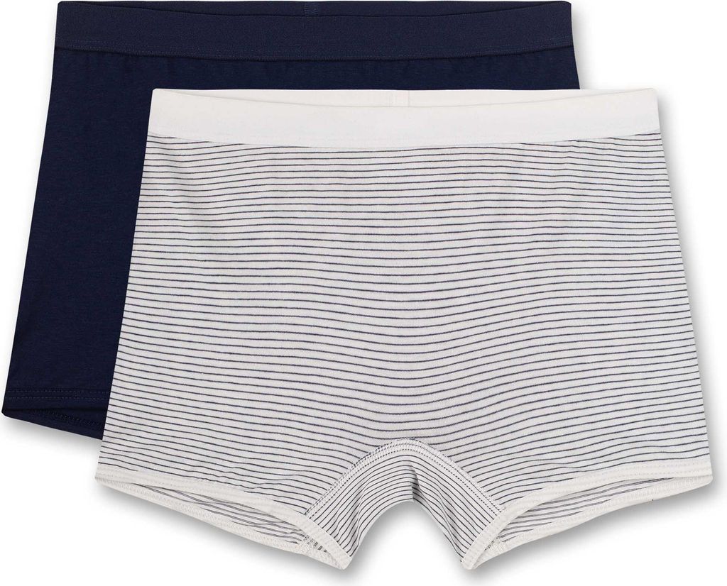 Sanetta Mädchen Shorts, 2er Pack - Unterwäsche, Unterhose, Jersey, gestreift Weiß/Dunkelblau 140