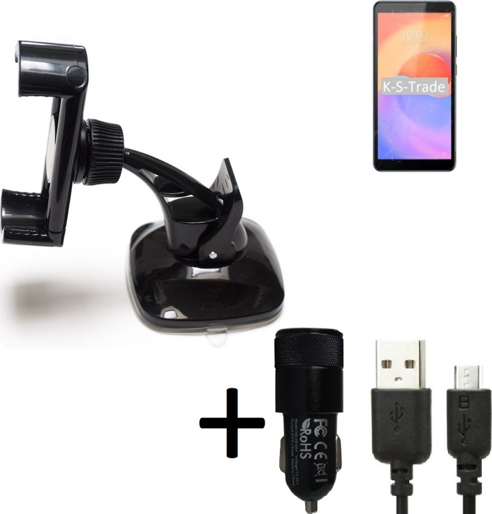 K-S-Trade Halterung kompatibel mit ZTE Blade A31 Plus Windschutzscheibe / Armaturenbrett + LADEGERÄT mit Mico USB Kabel Autohalterung KFZ Halter