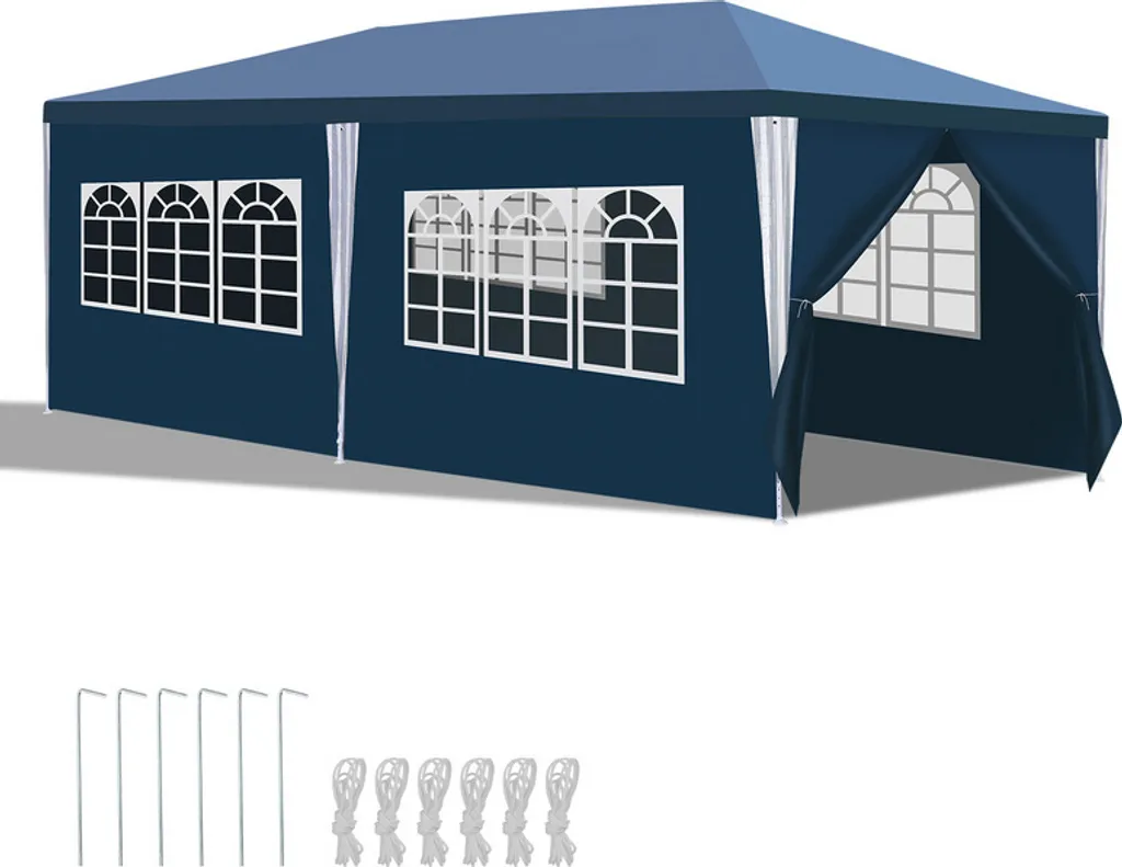 Aopunly gazebo 3x6m blu con pareti laterali tenda party protezione UV per giardino esterno campeggio