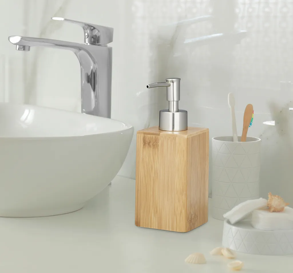 relaxdays Dispenser per sapone in bambù quadrato