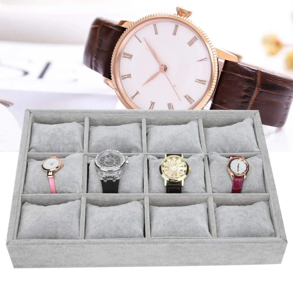 Organiseur bijoux pour bureau et maison avec plateau 12 cases gris