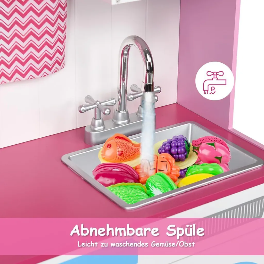 Cuisine En Bois Pour Enfants – Évier, Four, Micro-ondes, Frigo – Accessoires Inclus – Dès 3 Ans – Or Rose