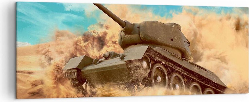 Bild auf Leinwand - Leinwandbild - Panzer Poligon Feld - 140x50cm - Wand Bild - Wanddeko - Leinwanddruck - Bilder - Kunstdruck - Wanddekoration - L...