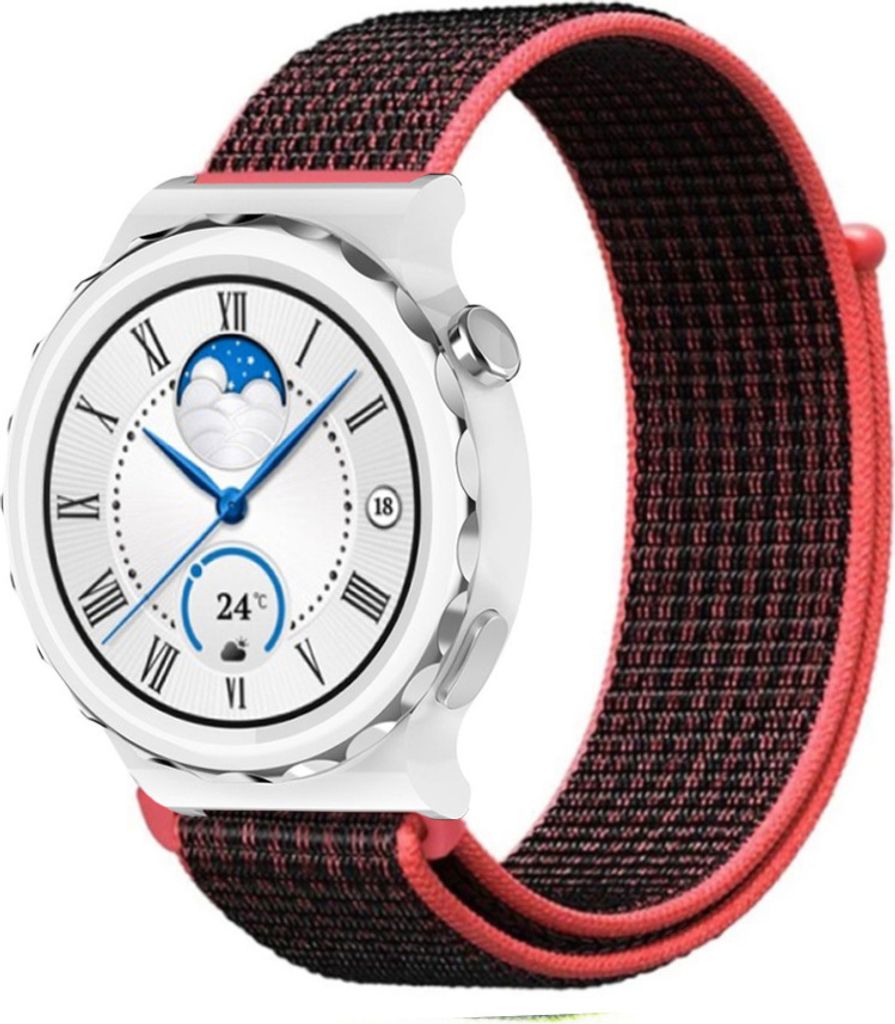 Strap-it Huawei Watch GT 3 Pro 43mm Nylonarmband (Schwarz/Rot)