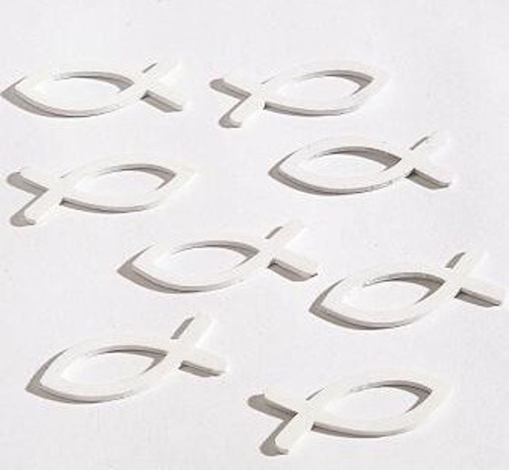 8 Holz Fische 4cm Streufische Streudeko Taufe Geburt Kommunion Konfirmation Tischdeko , Farbe:weiß