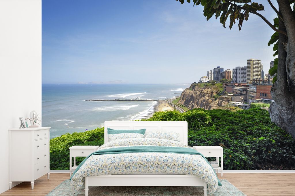 MuchoWow Fototapete für Wohnzimmer oder Schlafzimmer Wandtapete Vinyl Motivtapete Strandlandschaften von Lima - 600x400 cm - Vinyltapeten