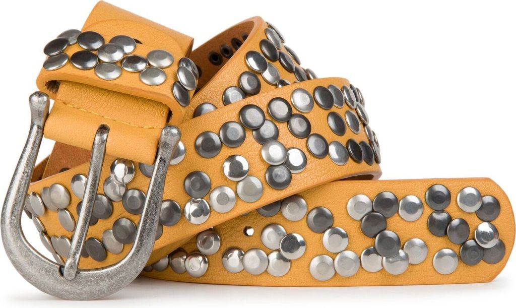 styleBREAKER Damen Nietengürtel mit unterschiedlichen Nieten, Kunstleder Gürtel Einfarbig, Damengürtel kürzbar 03010008