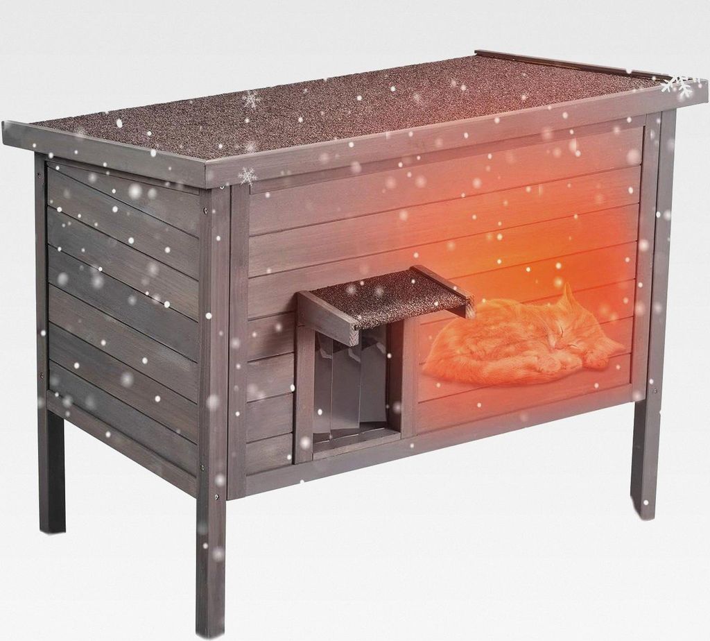 Katzenhaus wetterfest, Katzenhütte für mehrere Katzen, Katzenbox aus Holz für draußen, schaumisolierte Wände, offenes Dach, Türklappen aus PV...