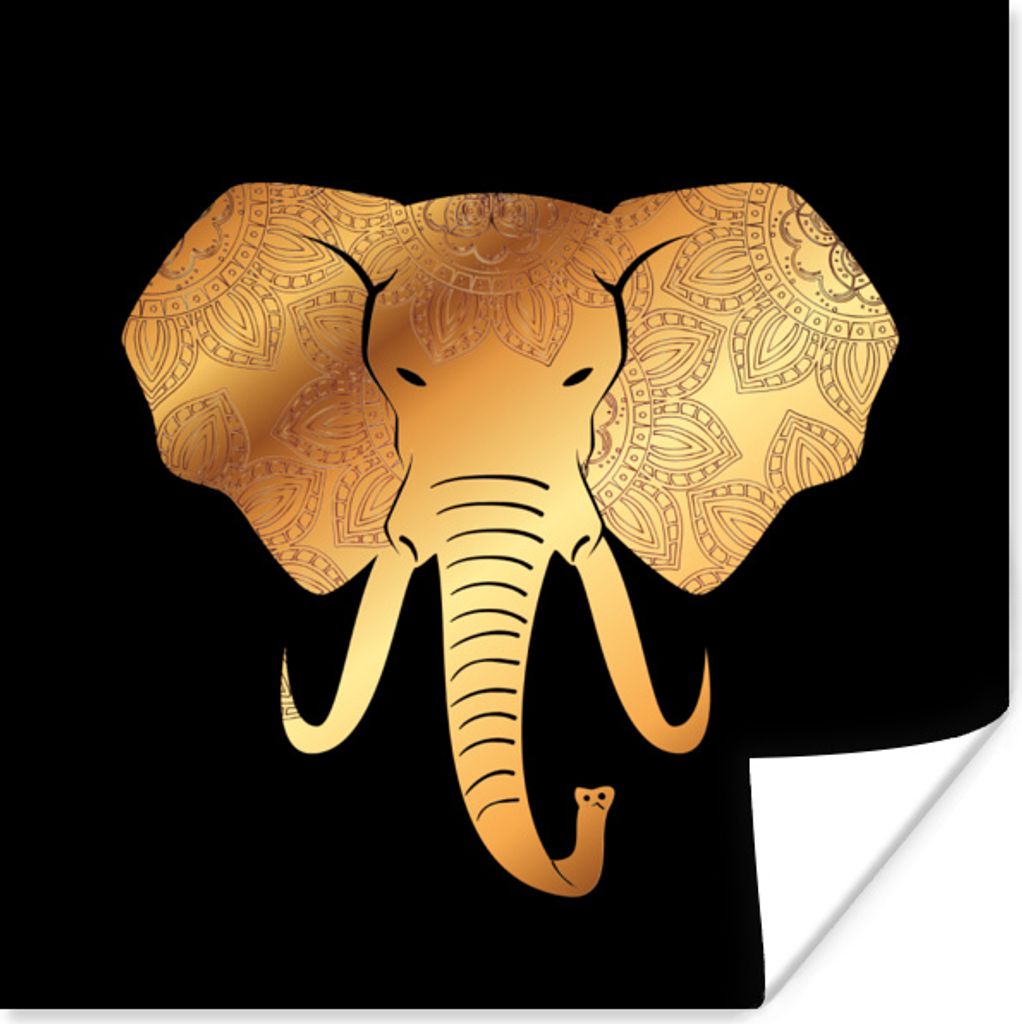 MuchoWow Poster Elefant - Gold - Blumen 30x30 cm - Wandposter - Printing