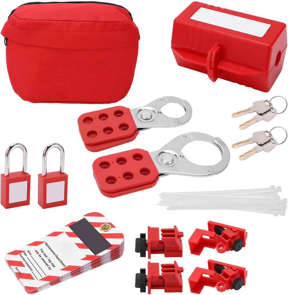 Lockout-Tagout-Schlösser-Set, Sicherheits-Vorhängeschlösser, Haspeln, Loto-Tags, Leistungsschalter-Verriegelungen, Tasche