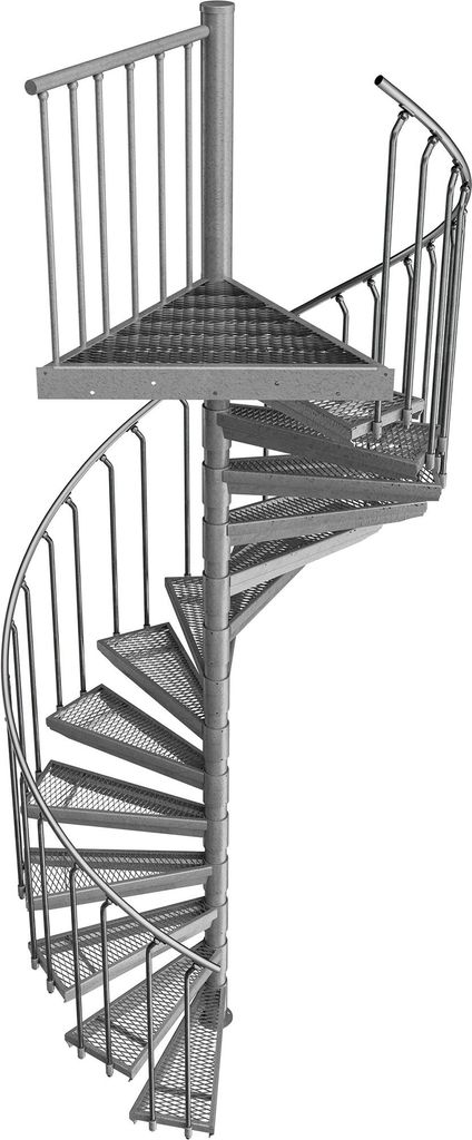 Spindeltreppe Ø 160 cm | Höhen: 270-287 cm | 14 Stufen, ein Podest | Streckgitter Stufenbelag, Feuerverzinkt