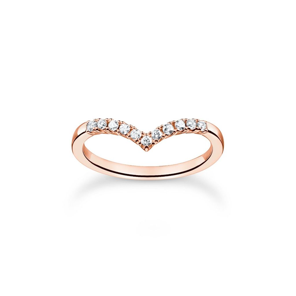 Thomas Sabo TR2394-416-14 Damen-Ring V-Form mit Weißen Steinen Roségoldfarben, 54/17,2
