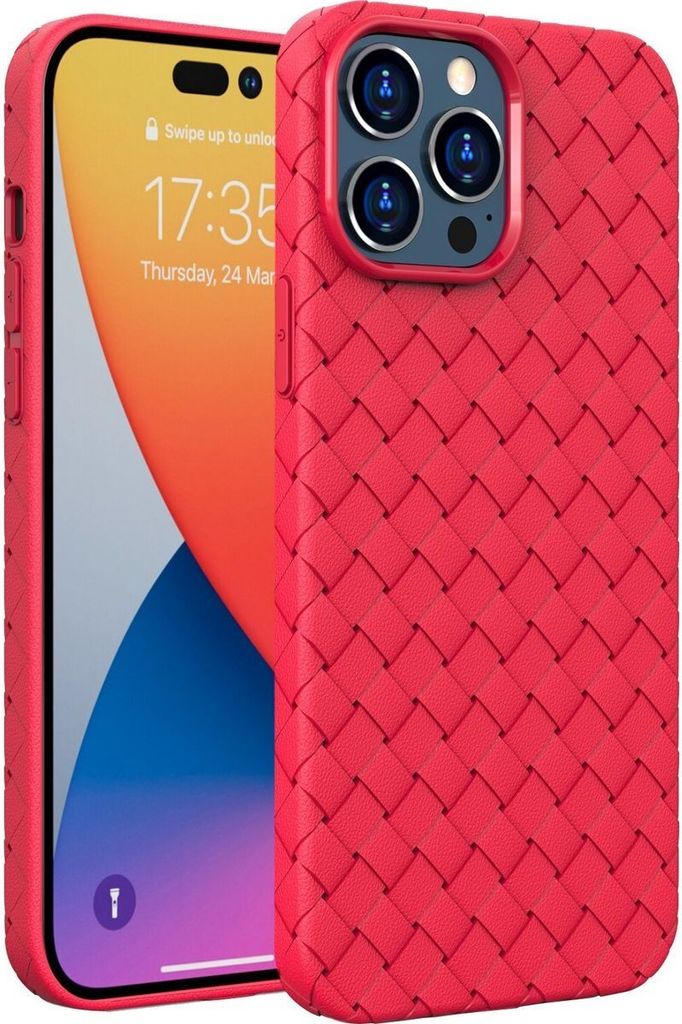 Mobigear Woven iPhone 14 Pro Hülle Flexibles TPU Backcover - Rot