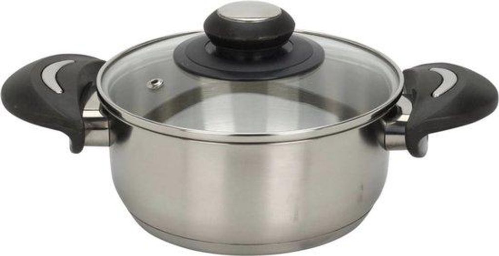 Vielseitiger Edelstahl-Kochtopf mit Glasabdeckung, 1,4 l / 16 x 13 cm, multifunktioneller Kochtopf mit Handgriffen, Topf für Nudeln, Eintöpfe, So...