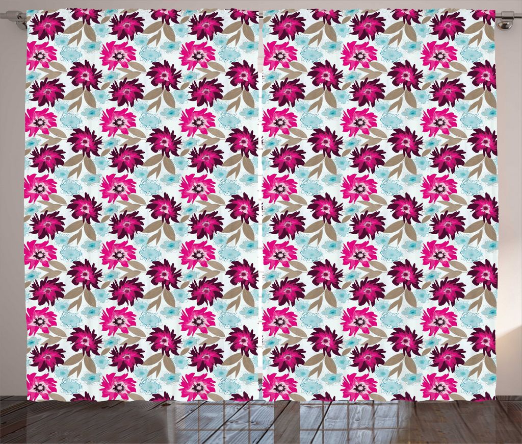 ABAKUHAUS Blumen Rustikaler Gardine, Abstrakt Marsala Blüten, Schlafzimmer Kräuselband Vorhang mit Schlaufen und Haken, 280 x 225 cm, Mehrfarbig