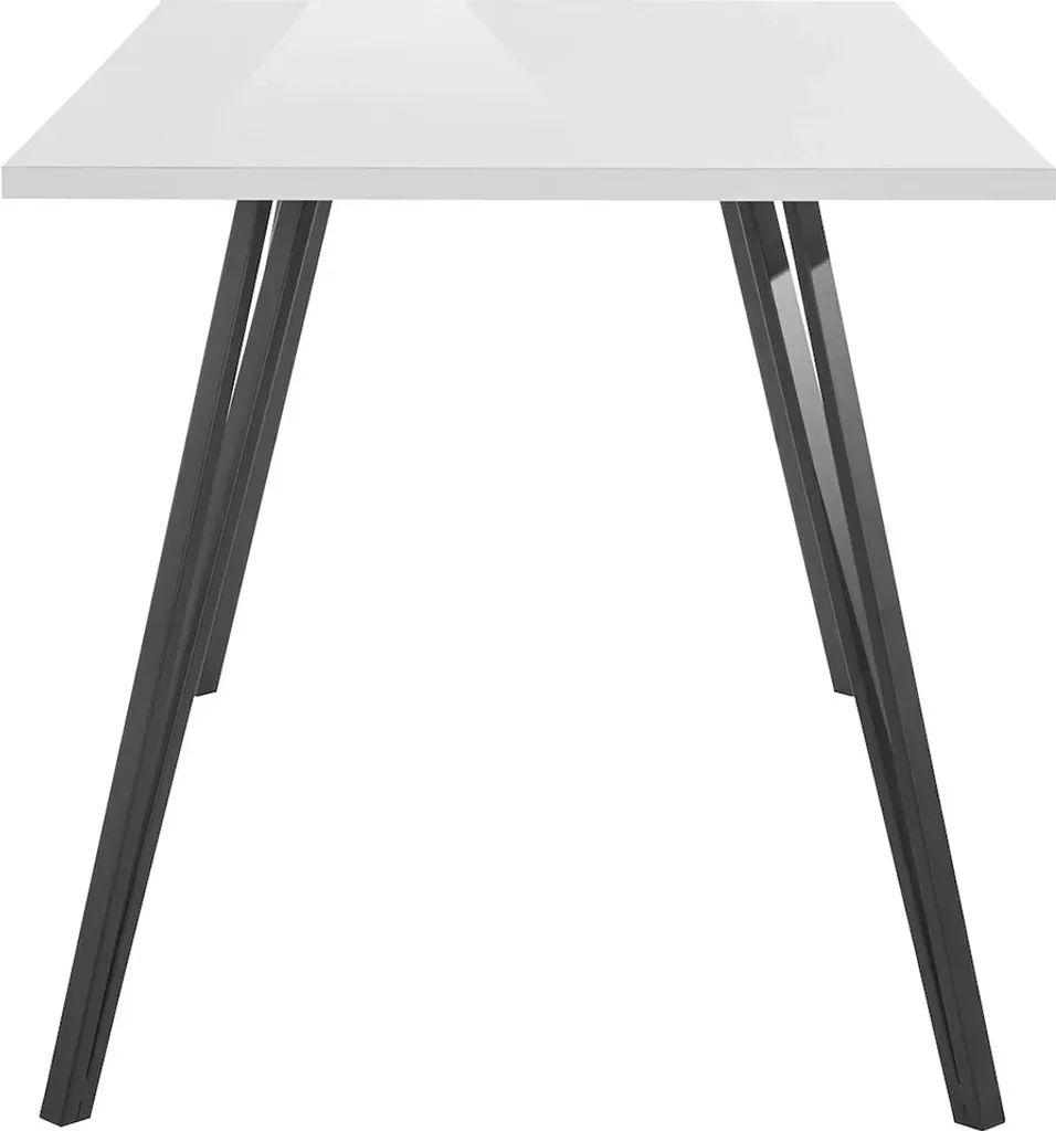 Table à manger blanche design Jennifer avec piétement en V métallique