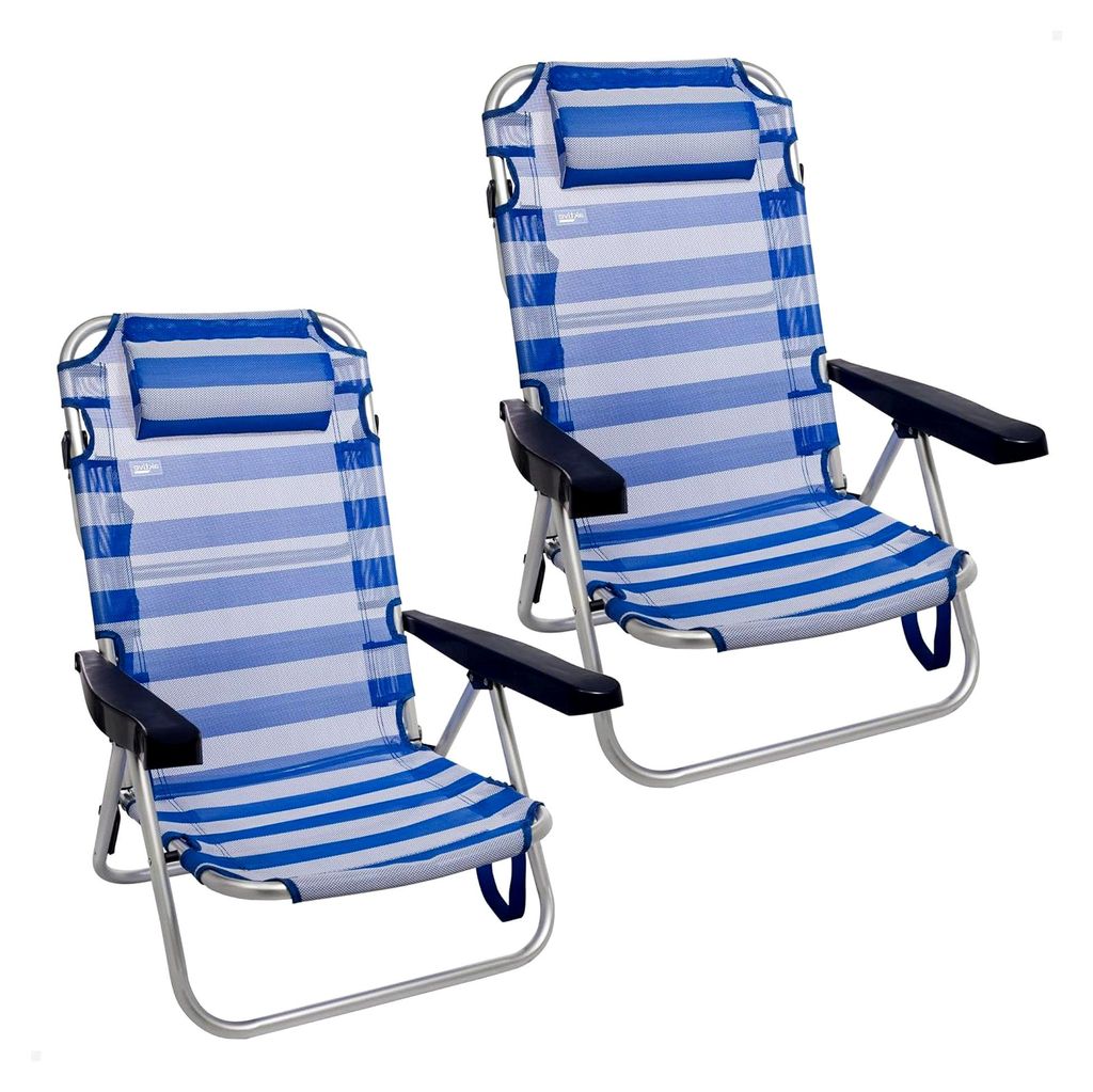 2er-Set Klappstühle für Strand, Garten, Terrasse oder Camping, 5 Positionen, Maße 48x46x84 cm, Höhe 21 cm, Verstärkt, Mit Tragegriff