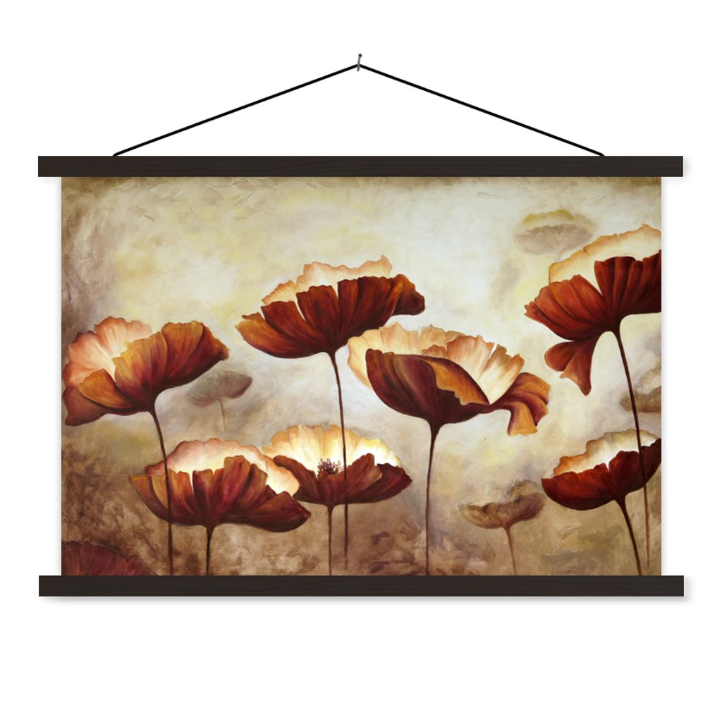 MuchoWow Textilposter Malerei - Blumen - Ölfarbe - Pflanzen 60x40 cm mit schwarzem Rahmen - Hölzernes