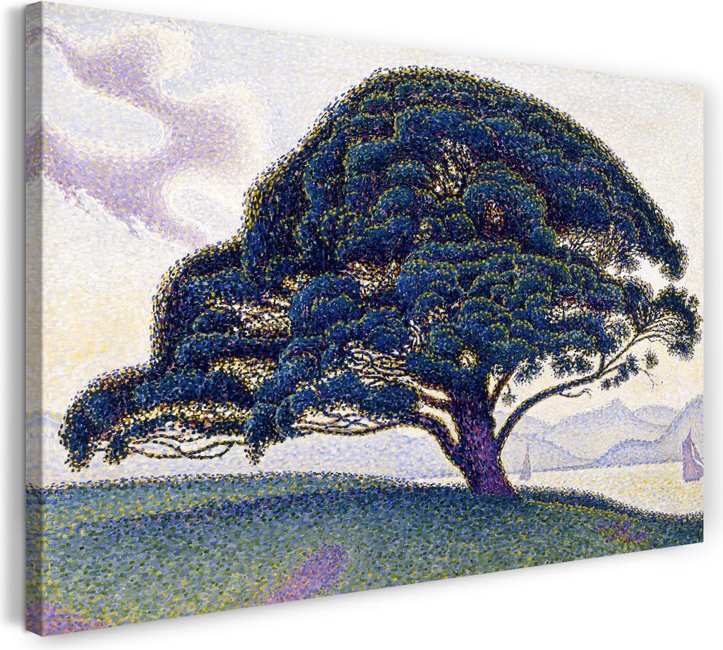 Leinwandbild (60x40cm): Landschafts-Gemalde Baum in Landschaft Impressionismus, echter Holz-Keilrahmen inkl. Aufhänger, handgefertigt in Deutschland