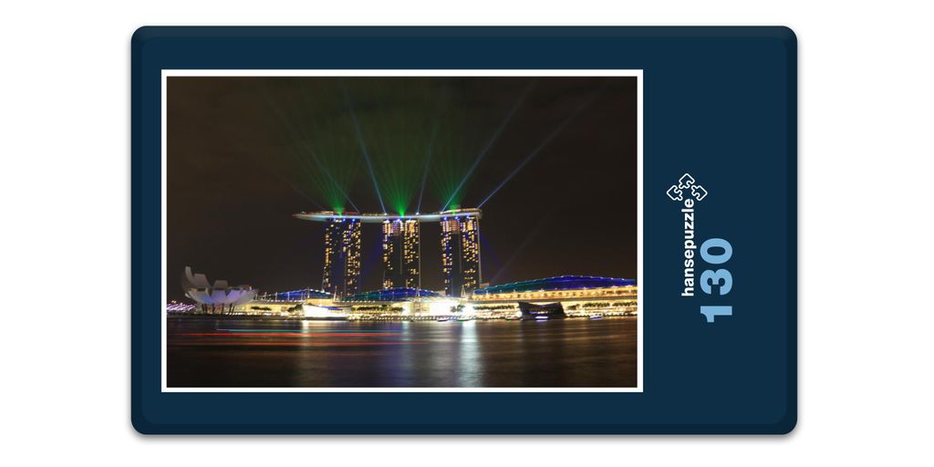 hansepuzzle 18098 - Marina Bay Sands Puzzle, 130 Teile, Gebäude, 28,7 x 20,0cm mit hochwertiger Aufbewahrung, Kartonbox & Beutel