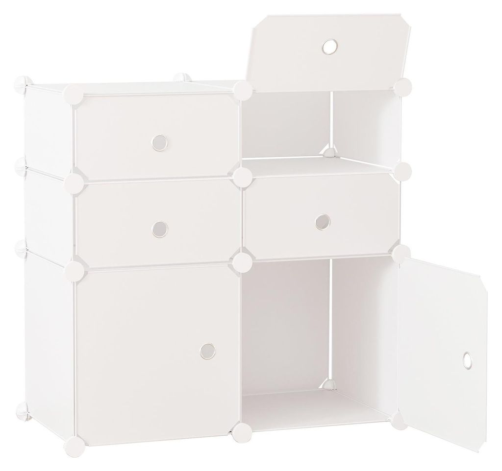 Schuhschrank Regal mit Aufbewahrungsboxen, Kleiderschrank aus Kunststoff und Stahl, Weiß, 75x37x73cm
