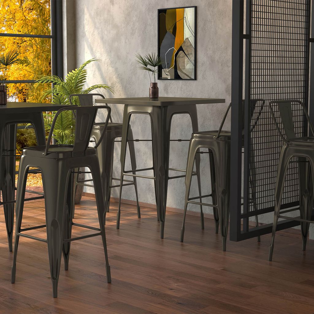 CALIFORNIA | Tolix Tisch- & Stuhl-Set | 2x Barstuhl + Rückenlehne | 60x60cm | Rost Matt | Industrie Vintage Retro Restaurant Hotel Kneipen Gastro ...
