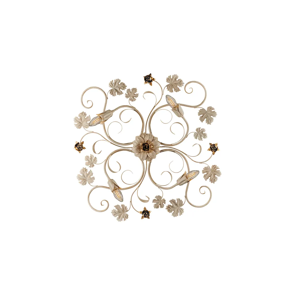 Plafonnier design classique Iris ivoire et or pour grand salon ou hall