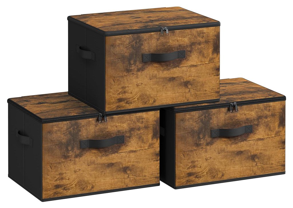 Aufbewahrungsbox mit Deckel, faltbare Stoffbox mit Griffen, Kleideraufbewahrungsbox, Vliesstoff, 3er-Set, 40 x 30 x 25 cm
