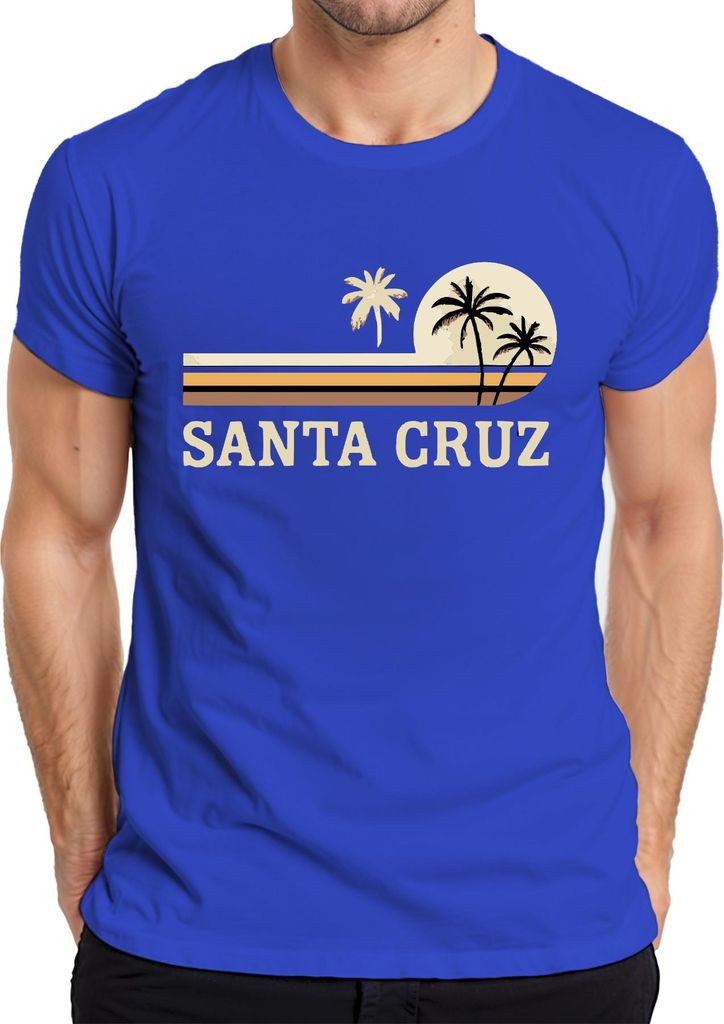 SANTA CRUZ Surfen Kalifornien Strand Palmen Vintage Retro Sonne Herren T-Shirt, Blau, S