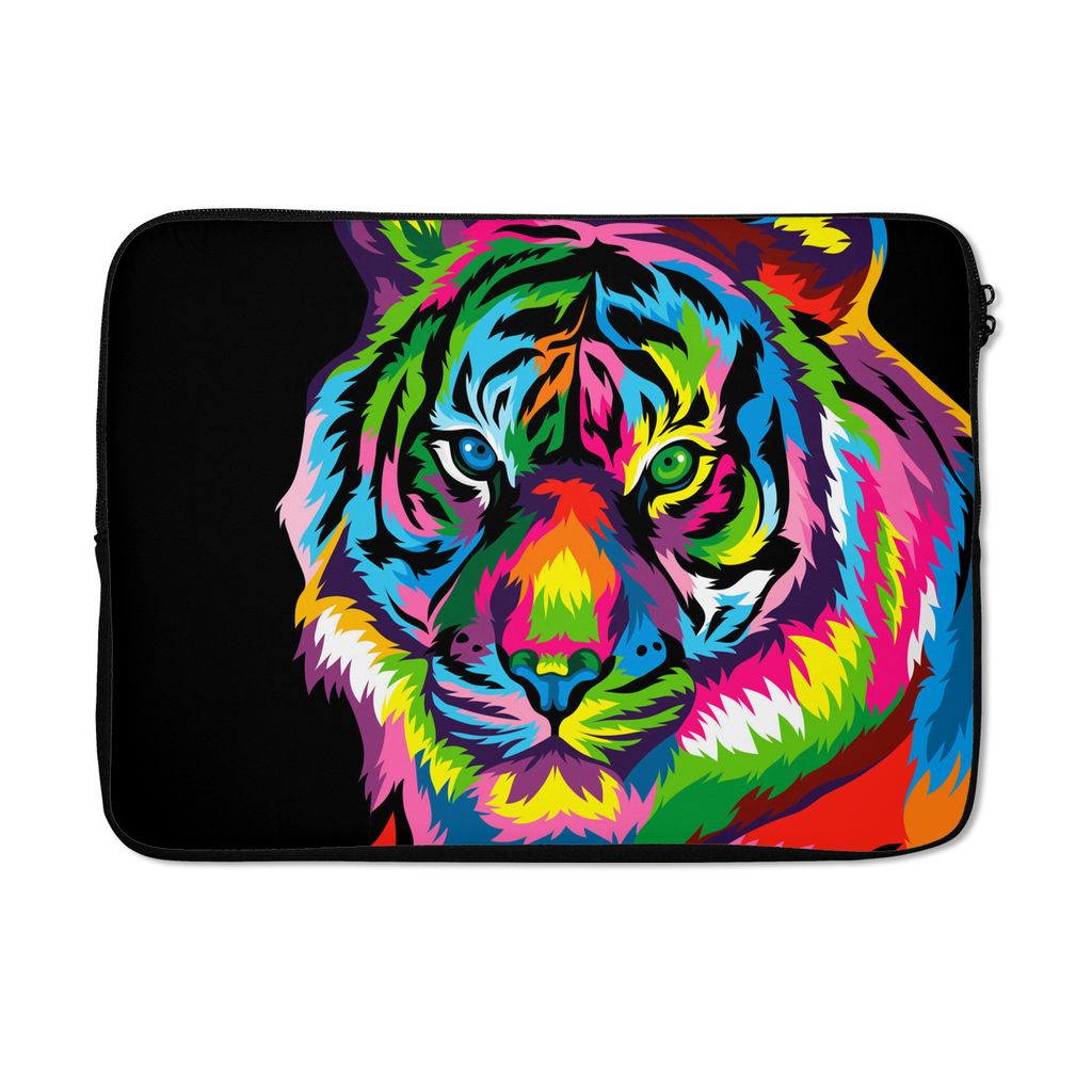 MuchoWow Laptop Hülle 13 Zoll Tiger - Kopf - Regenbogen Laptoptasche - Laptophülle - Sleeve - Rundumschutz
