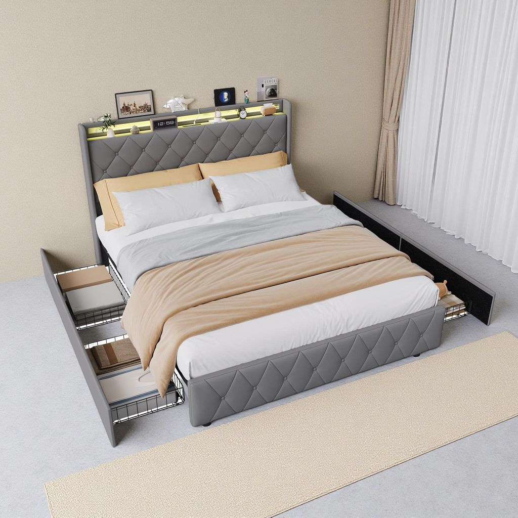 Łóżko tapicerowane ProximaX 160 x 200 cm ze stacją ładującą Zdjęcie produktu 