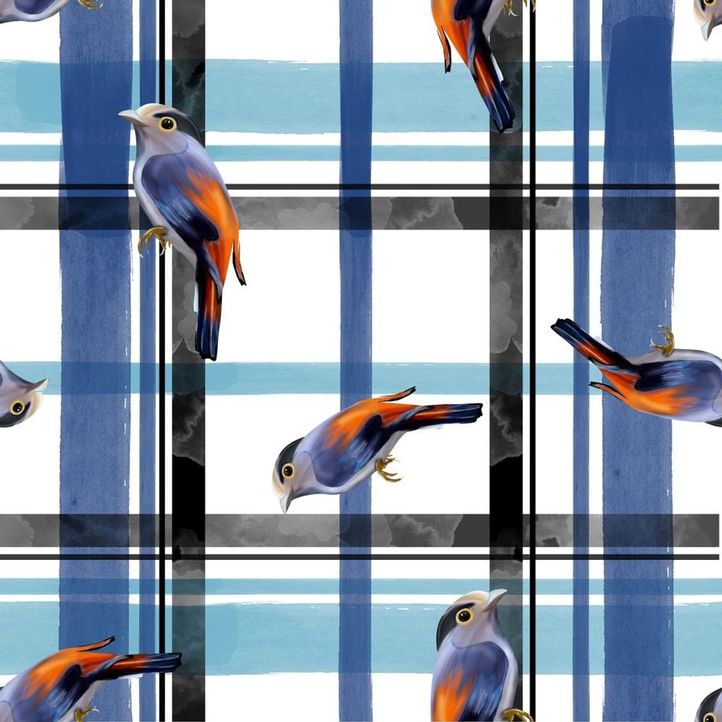 OUTDOOR DEKOSTOFFE OXFORD - Motiv Papageien auf einem karierten I DR079