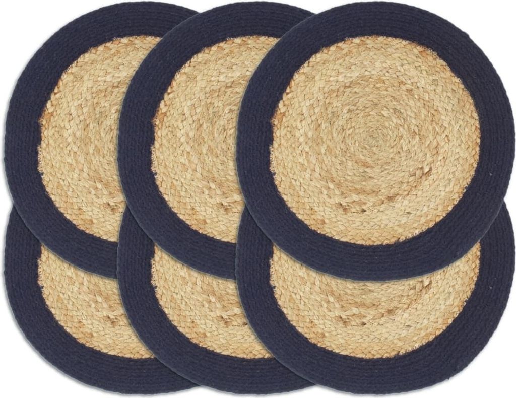 Tischsets 6 Stk. Natur und Marineblau 38 cm Jute und Baumwolle