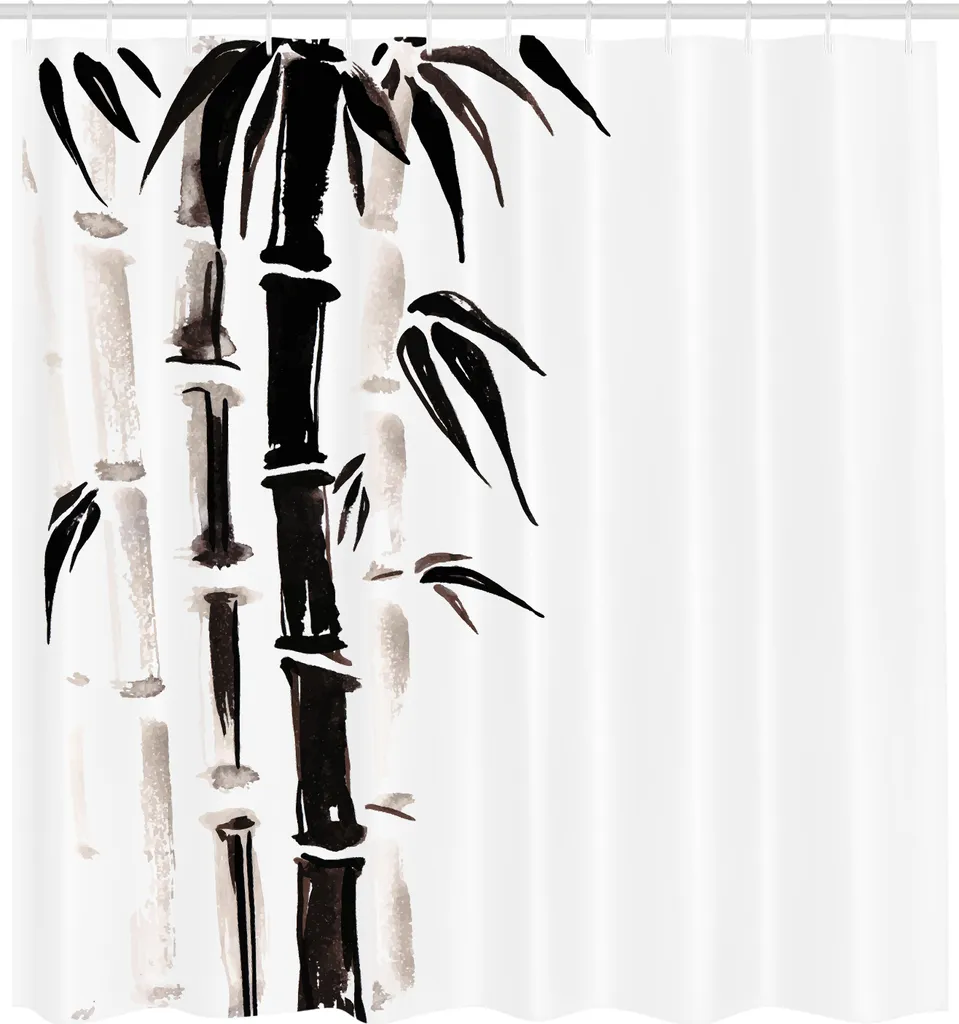 Rideau de douche ABAKUHAUS motif bambou peinture chinoise 175x240 cm