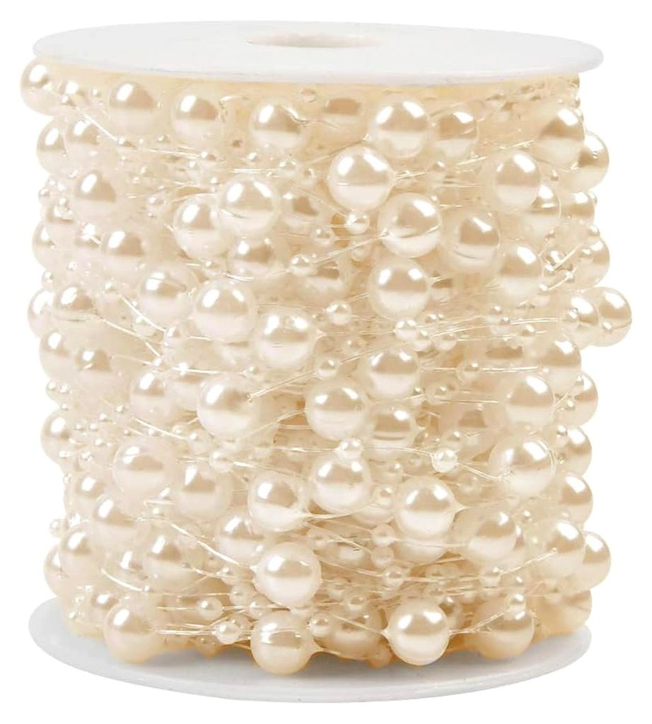 Kunstperlenkette 30 m, Perlenkette für Hochzeit, Party, Schmuckherstellung, Beige